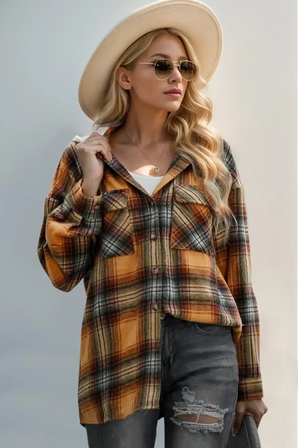 plaid drawstring hooded shacket - Bela Fils BoutiqueBela Fils Boutique